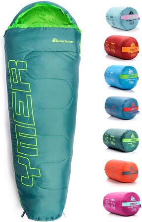 Дитячий спальний мішок Meteor Premium Kinder Schlafsack для кемпінгу та відпочинку на природі. Легкий, ультралегкий, для дітей та підлітків. Колір: темно-зелений / зелений.