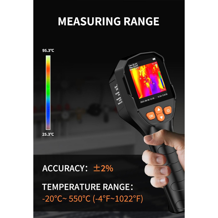 Тепловізор SuperIR 240x240: Тепловізійна камера з інфрачервоним термометром та видимим зображенням, 25 Гц, -18°C до 550°C
