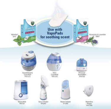 Зволожувач повітря Vicks Mini Cool Mist Ultraschall VUL525 (VP Lavender) - ультразвуковий, компактний, для сну, від кашлю та застуди