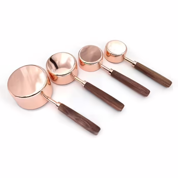 4-piece stainless steel measuring spoon set with walnut wood handle, copper measuring cup set for baking and cooking (Color: A, Size A)