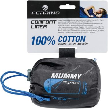 Ferrino Comfort Liner Mummy Sleeping Bag Liner, Light Blue