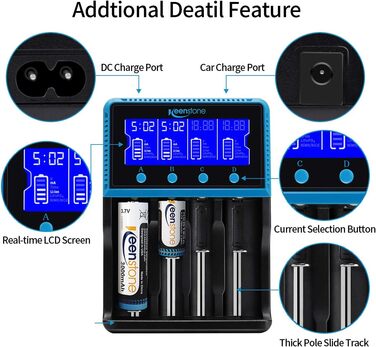Зарядний пристрій Universal для акумуляторів 18650, LCD Smart, 4 слоти, Ni-MH/Ni-Cd AA/AAA, Li-Ion/LiFePO4/IMR 10440-26650
