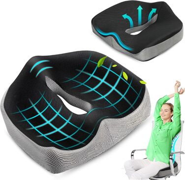 Подушка для сидіння Coxiskissen: ергономічна подушка для офісного крісла з Memory Foam, для спини, стегна, тазу, від болю в спині, геморою, радикуліту, для інвалідного візка, знімний чохол