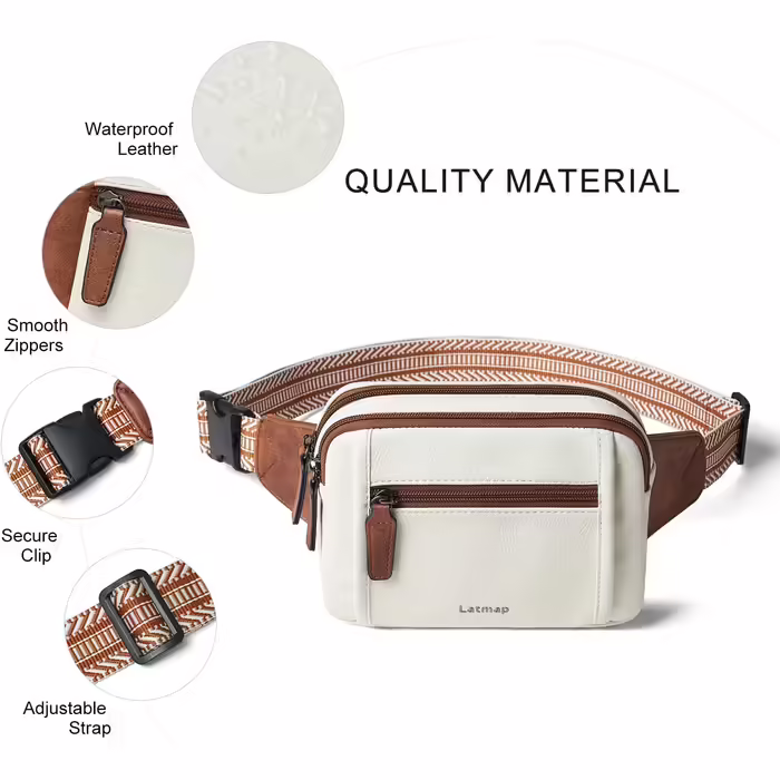 3L Waist Bag for Women Beige, Crossbody Bag for Women PU Leather Hip Bag Stylish Chest Bag Small Water-Resistant Anti-Theft Bag with Strap Shoulder Bags for Women for Sports Outdoor