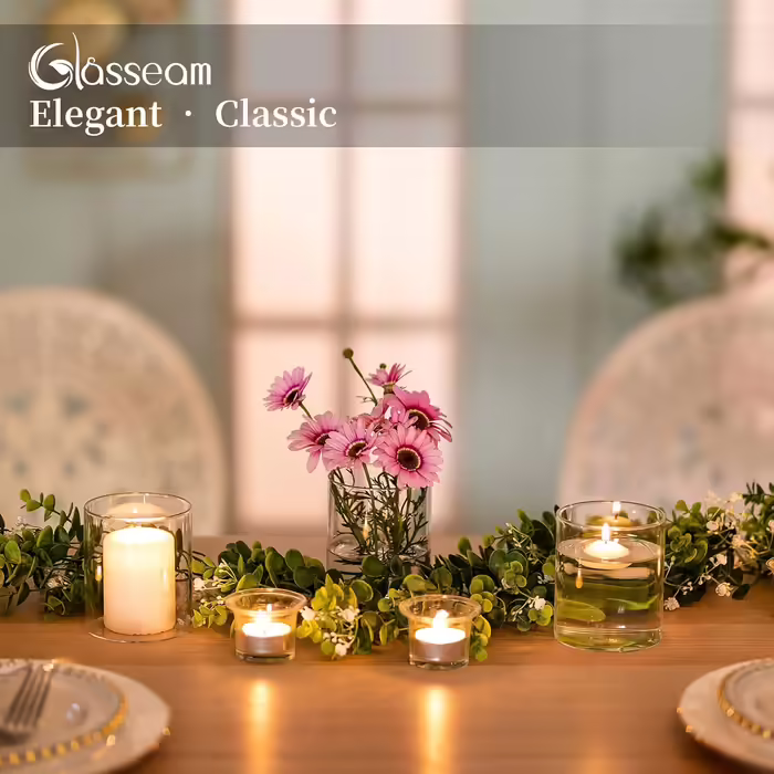 Glasseam Glass Cylinder Vase Small Vases for Table Decoration, Clear Flower Vase Modern Glass Vases Piece, 10 x 8.5 cm Flower Vases Glass Cylinder Candle Holders Table Vase for Living Room Wedding Decoration (6, 10cm)