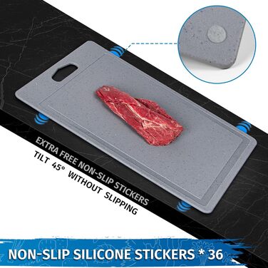 Набір обробних дощок 3 шт. з імітацією граніту, антиковзкі наклейки, канавка для соку, BPA-Free, з ручкою. Пластикові обробні дошки, антибактеріальні, кухонні аксесуари, гаджети, помічники (сірий, 3 шт.)