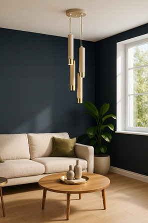 Стельова підвісна люстра-циліндр Kaszmir, бежевий екру, LED — для кухні, вітальні або над стільницею