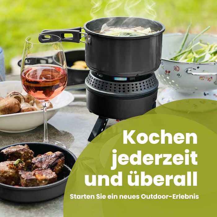 Набір кухонного посуду для кемпінгу на 2-4 особи: електричний та газовий котел 700W/2200W, посуд для кемпінгу, трекінгу, дому та вулиці (1 каструля + 2 сковорідки)