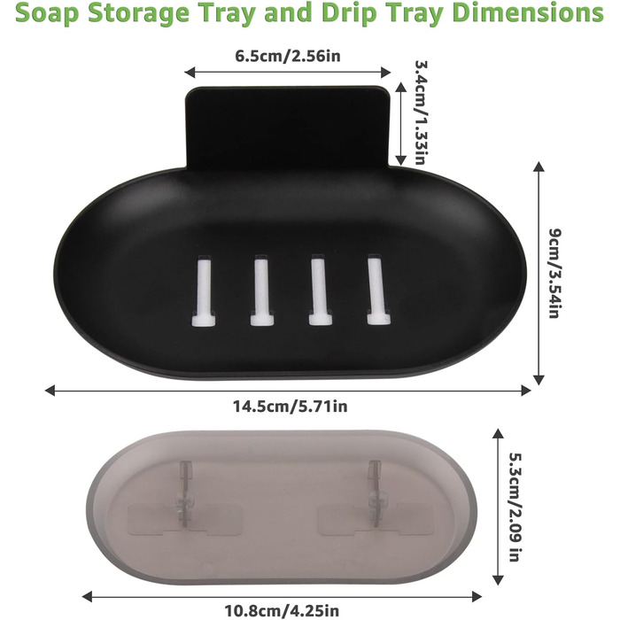 Тримач для мила настінний без свердління, нержавіюча сталь, з піддоном для стікання води, чорний. Підходить для ванної кімнати та кухні, для мила, губок, щіток.