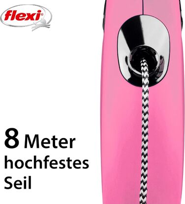 Поводок для собак Fexi Neon-Hundeeine з світловідбиваючим шнуром, ергономічний, без заплутування, 4,8 м, колір: неонові кольори/чорний (рожевий, середній)