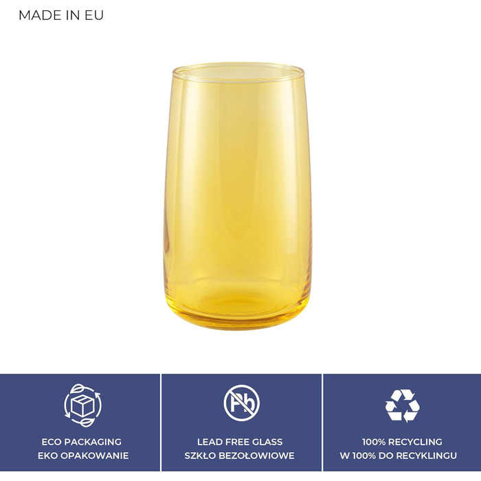 TREND FOR HOME Drinking Glasses Set 490 ml Colorful Colored Glasses Set of 6 Drinking Glasses Large Water Glasses Cocktail Glasses Soft Drink Tumblers | Penelope