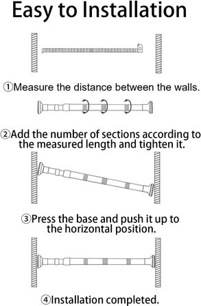 Телескопічна штанга для карнизів 60-130 см, висувна, з нержавіючої сталі, для штори, шафи, ванної кімнати, вікна або дверей (48-200 см, білий)