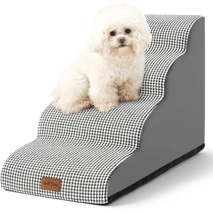 Dog Stairs for Small Dogs 50cm, Pet Stairs for Bed made of High-Density Sponge, Dog Stairs Dog Ramp with Washable Cover and Non-Slip Bottom, 40x72x50cm, 4 Steps, (White/Black, 4 Steps (40x72x50cm))