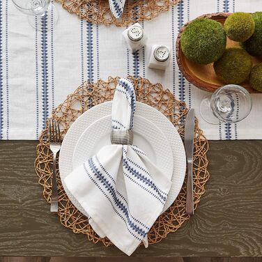 DII Zig Dobby Tabletop Collection, white cotton background with decorative stripes napkin set, blue (French Blue), 20