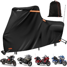 Водонепроникний чохол для мотоцикла Harley Davidson Touring, 420D, преміум-якість, захист від дощу, пилу та UV, для моделей із боковими кофрами (274x111x142 см), чорний