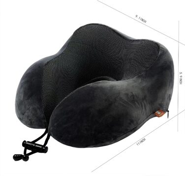 Подушка для шиї з піною з пам'яті, 360-градусна підтримка голови, зручна та легка, ідеальна для сну в літаку, авто, поїзді, автобусі та вдома, з чохлом для зберігання (Сіра)