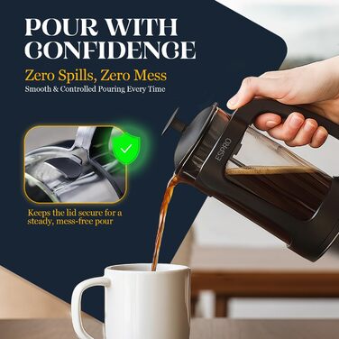 ESPRO P5 Френч-прес: кавомашина з запатентованим подвійним мікрофільтром, без осаду, з термостійкого боросилікатного скла
