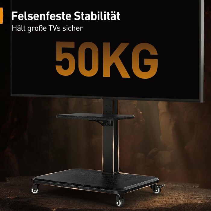 Підставка для телевізора Perlegear на колесах, 32-75 дюймів, до 50 кг, регульована висота, поворотна, нахилена, з підсвічуванням, VESA 600x400mm, PGTVMC27