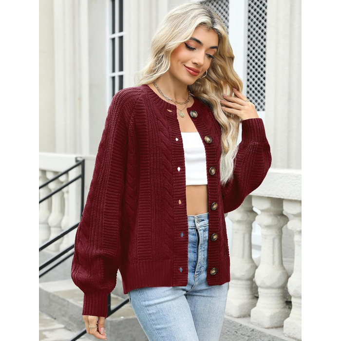 Жіночий кардиган Rapbin: короткий рукав, в'язаний, вільний крій, осінній, з ґудзиками (бордовий, розмір S)