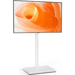 Підставка для телевізора TVON на підлозі з кріпленням для більшості телевізорів 81.3 - 152.4 см (32-60 дюймів) до 40 кг, регульована по висоті підставка з дерев'яною основою, економна, підлогова підставка для телевізора білого кольору з дерев'яною основою