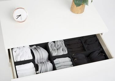 Large Drawer Organization System 12-Piece Set of White Boxes Storage Organizer Drawer Closet Organizer Storage Box Closet Organizer (Black, 4=28x28x10cm, 6=28x14x10cm, 2=14x14x10cm)