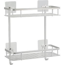 Hawsam Badregal Caddy, Aluminum Shower Caddy with 2 Tiers, Adhesive Storage Basket for Shampoo, etc., No Drilling Required, HA170103BS-01-UKFBA