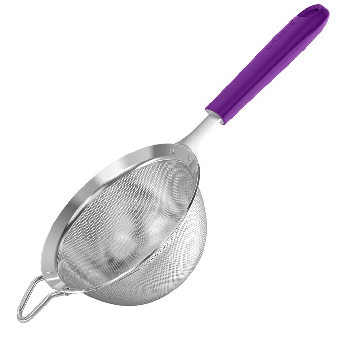 Ситечко U-Taste дрібне металеве з силіконовою ручкою 12 см (чорне) для борошна, чаю, рису, кіноа