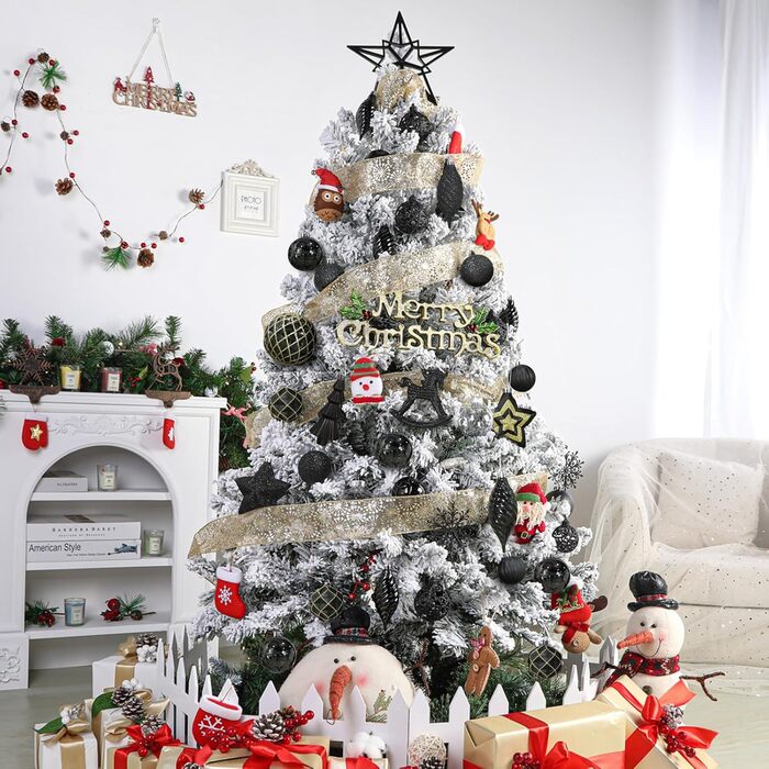 Набір з 100 штучних новорічних кулькок Shareconn, міцні, з гачками, різні розміри та дизайни, декор для ялинки, внутрішнє та зовнішнє прикрашання (чорний)