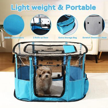 Летячий вольєр для собак, котів та кроликів, розмір M, 80x50x55 см (Синій). З водонепроникним дном, складаний, з дихаючої сітки.