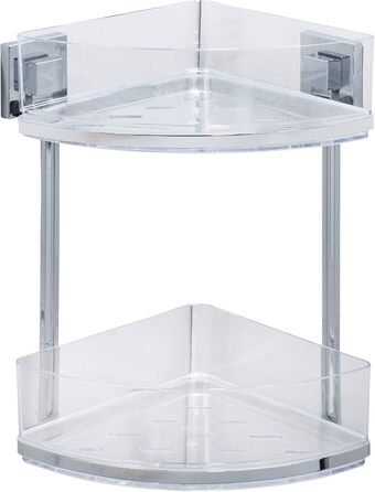 WENKO Vacuum-Loc® Bathroom Corner Shelf Quadro Duo, No Drilling Required, with 2 Shelves, Rust-Proof Stainless Steel Holder with Removable Plastic Tray, Easy-to-Clean Shower Shelf, 28 x 32.5 x 19.5 cm