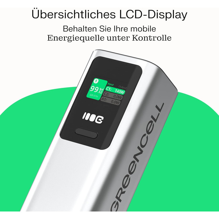 Powerbank Greencell PowerPlay Ultra 25200mAh 140W з USB-C PD, Швидка зарядка для ноутбука, MacBook, iPhone, LCD дисплей