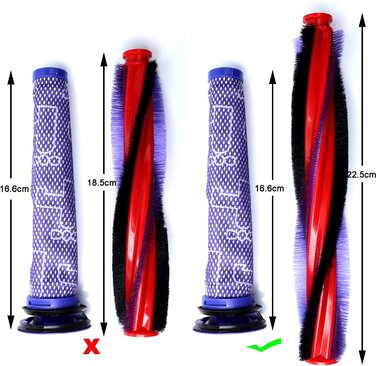 Main Brush + Filter for Dyson V6 Animal/Fluffy DC58 DC59 DC61 DC62 Replacement Parts Accessories, 225mm