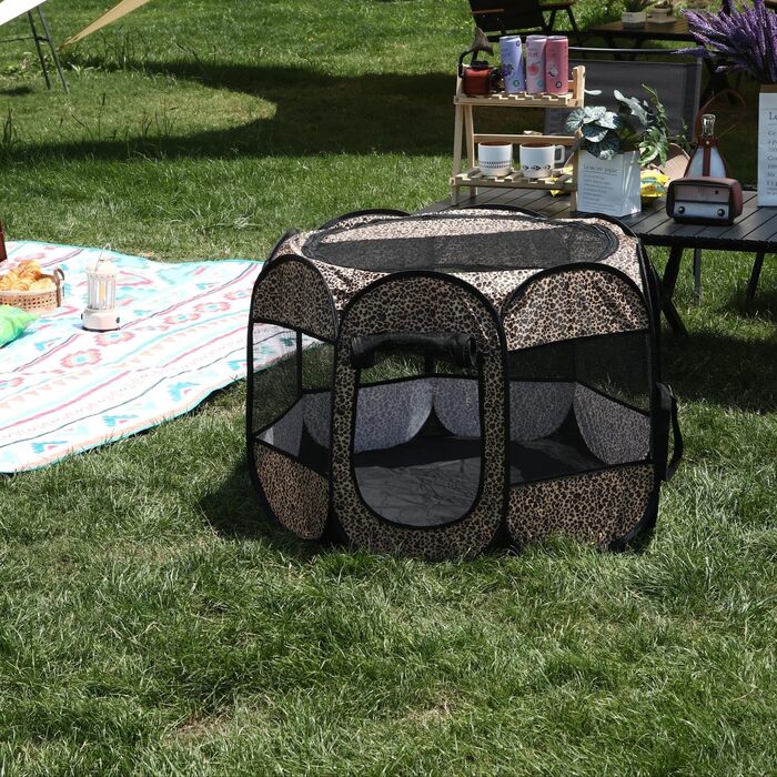 Транспортувальна переноска для тварин, портативна, м'яка, розкладна, для собак, котів та кошенят, сітка, дихаючий матеріал, для дому та вулиці, темно-коричнева (великий розмір, леопард)