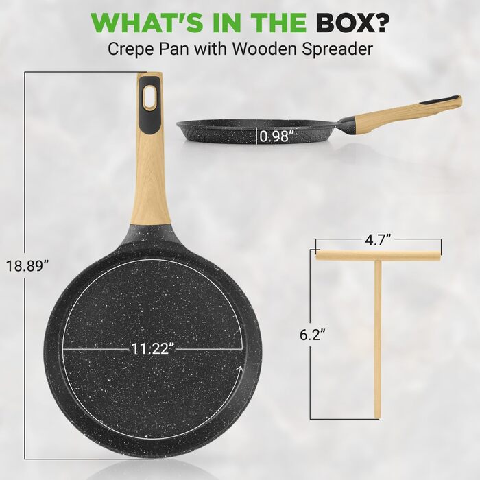 Nutrichef Сковорода для млинців індукційна антипригарна, 2 шт. 28 см, алюміній з мармуровим покриттям, з дерев'яною лопаткою