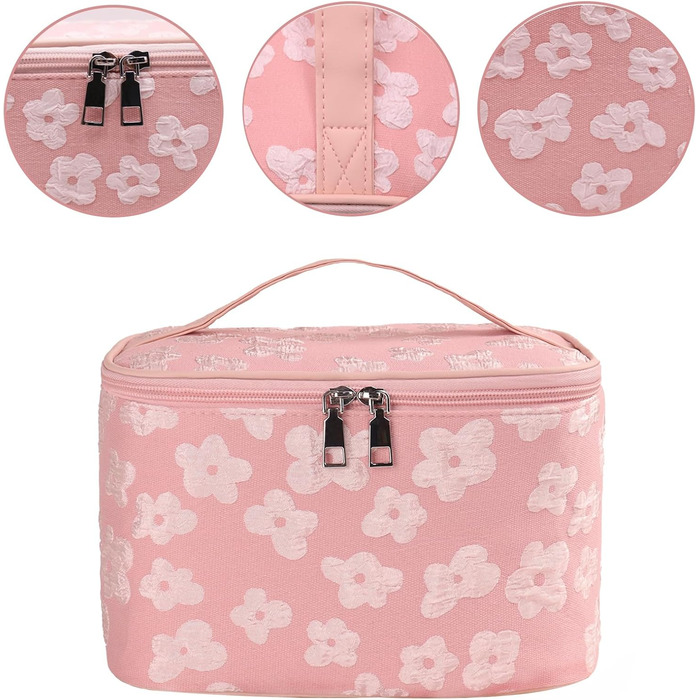 Косметичка для дівчаток, органайзер для макіяжу, сумочка для косметики з відділенням для пензликів, подарунок для жінок та дівчат (рожева)
