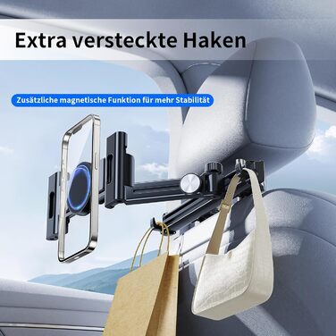 Тримач для iPad/Tablet в авто, висувний, для iPhone/Samsung/Switch/Kindle, 4-13 дюймів, з гачками, чорний