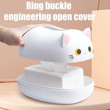 BSTCAR Tissue Box Cat 22x16x13cm Kawaii Cat Tissue Box Bathroom, Living Room, Bedroom, Car and Office White
