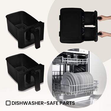 Фритюрниця з гарячим повітрям ZEEGMA KNAPPER DUAL, 1700 Вт, 2 відсіки, 9 л, таймер 60 хв, 11 програм, 60-200 °C, швидкий нагрів, сенсорне керування, чорний