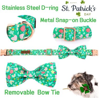 Нашийник для собак на День Святого Патріка з бантиком, зелений, з кишенькою, для дітей та дорослих, універсальний розмір, білий трилистник (S, райдужний трилистник)