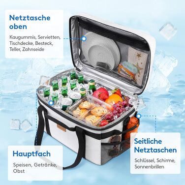 Lifewit Cooler Bag 30L, Foldable Picnic Bag for Food & Drinks, Portable Ice Bag for Men, Women, Insulated Thermal Bag for Work, Picnics, Camping, Silk Grey