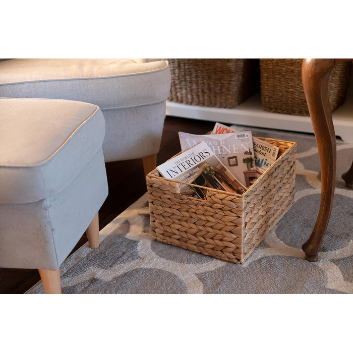 Water Hyacinth Woven Storage Basket - Seagrass Rectangular - Set of 2 (3 Pieces L (14.5in x 11in x 7.8in))