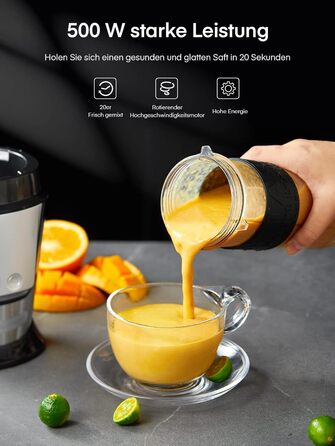 Блендер HOUSNAT Smoothie Maker To Go: портативний, 500W, з пляшкою 570мл, нержавіюча сталь, BPA-free, для смузі та напоїв