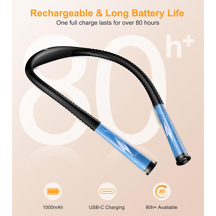 Настільна лампа Gritin для читання на шиї, з 4 кольорами та 5 рівнями яскравості - плавне регулювання, захист очей, акумулятор 80 годин, регульована шийка, ергономічне читання для ліжка/в'язання/рукоділля (чорна)