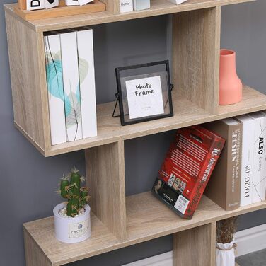 Etnicart Bookshelf, Oak Finish, Office, Modern, Double-Sided, 70x23.5x127.5cm Self-Supporting, Cube Design, Suitable for Entrance, Living Room, Children's Room, Wood Bookshelf, Office Shelf, DVD Cabinet
