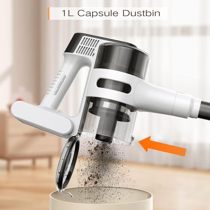 Потужний бездротовий пилосос S5, 30 kPa, великий акумулятор, 55 хв роботи, 1 л контейнер для пилу, для твердих підлог, килимів та шерсті тварин в усьому домі