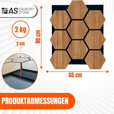 Акустичні настінні панелі AS Country Stone з натурального дерева Тик, 80x65 см, набір 4 шт. — звукоізоляція та декор для офісу та дому