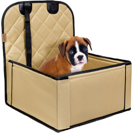 Extra Stable Dog Car Seat - High-Quality Car Seat for Small to Medium Dogs - Reinforced Walls and 3 Straps - Waterproof Dog Car Seat for Back and Front Seats (Beige)