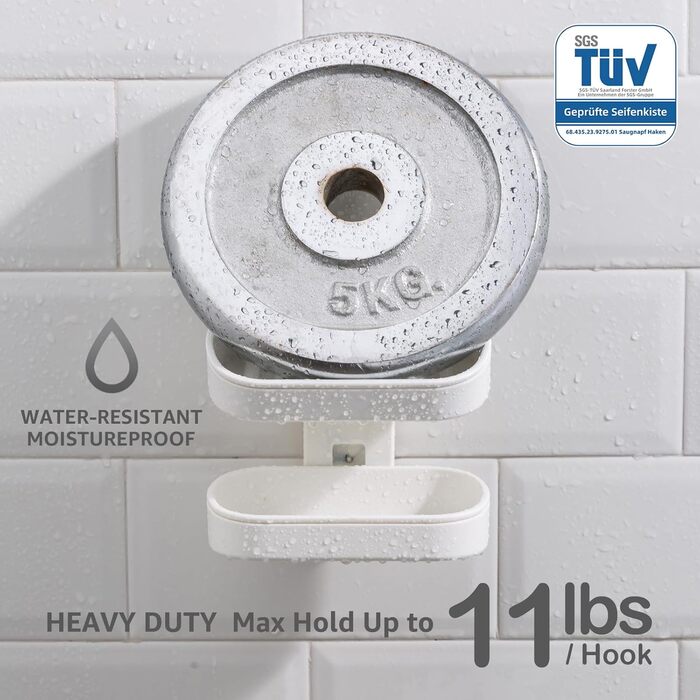 Тримач для мила LEVERLOC з піддоном, 3 кг, настінний, без свердління, з присосками, для ванної кімнати та кухні, білий, 2 рівні