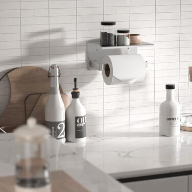 Тримач туалетного паперу HITSLAM без свердління, нержавіюча сталь з полицею, самоклеючий, для ванної кімнати