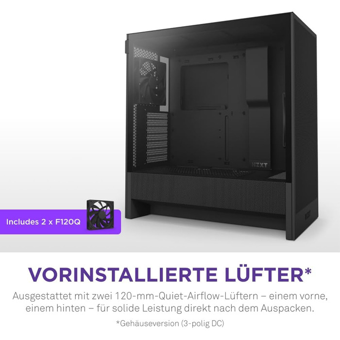 Корпус ПК NZXT H5 Flow Black - компактний ATX Mid-Tower для ігор з високою вентиляцією, 2 x 120mm вентилятори, підтримка радіаторів 360mm та 240mm, система кабельного менеджменту, скляна панель, 2024